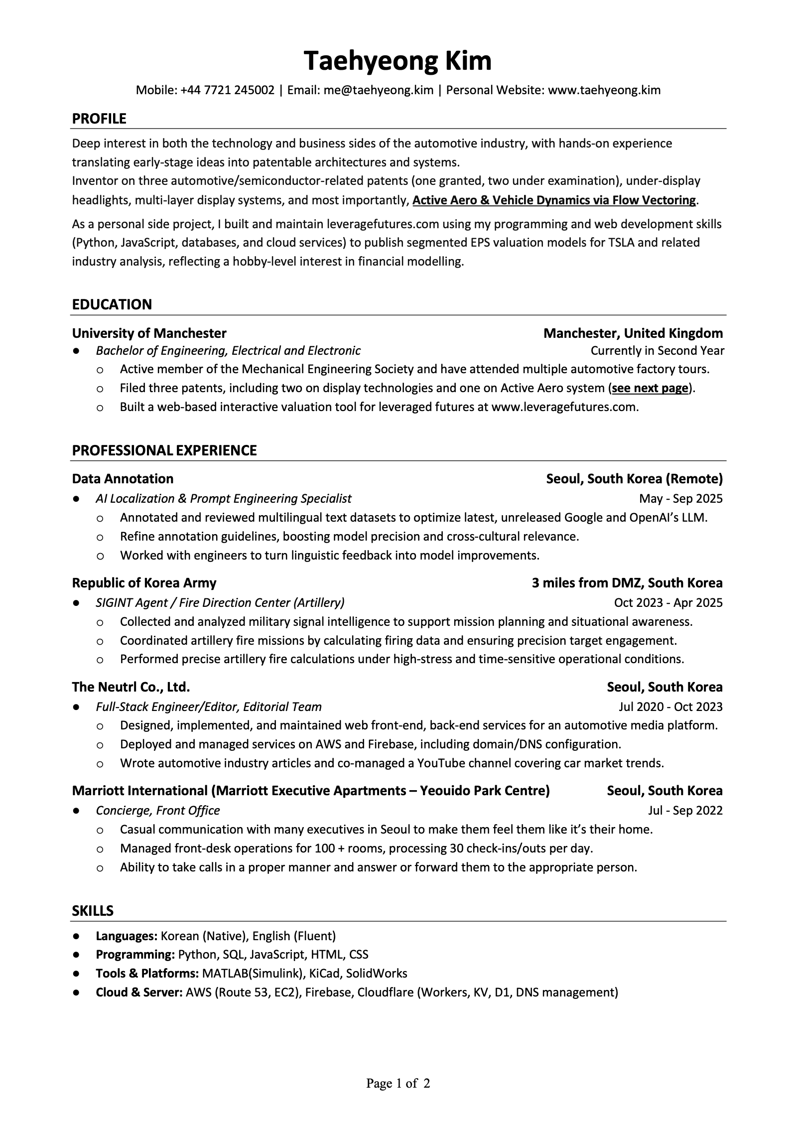 Resume page 1 of 2